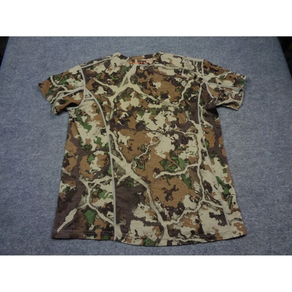 First Lite Shirt Mens L Wick Camo Short Sleeve Creck Neck Merino Wool